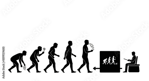 Human Evolution Stages Leading to Modern Man and Technology.