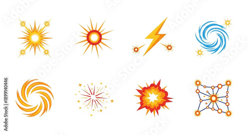 Collection of abstract energy and explosion graphic elements.