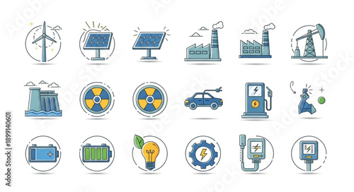 Collection of Icons Representing Energy and Technology Concepts.