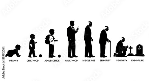 Human life cycle evolution from baby to old age and death.