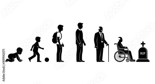 Human life cycle evolution from baby to old age and death.