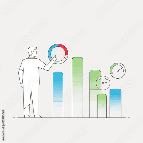 Man Analyzing Business Growth Charts and Data Visualization.