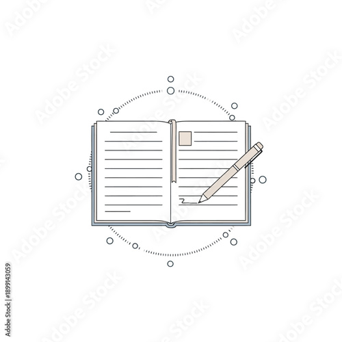 Open book with pen writing on page.