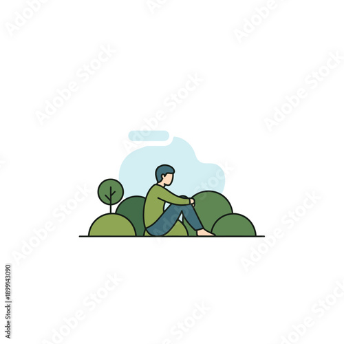 Man sitting alone in nature contemplating life.