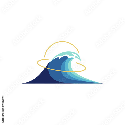 Stylized Ocean Wave with Golden Rings Symbolizing Energy.