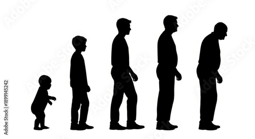 Human life cycle progression from infancy to old age silhouettes.