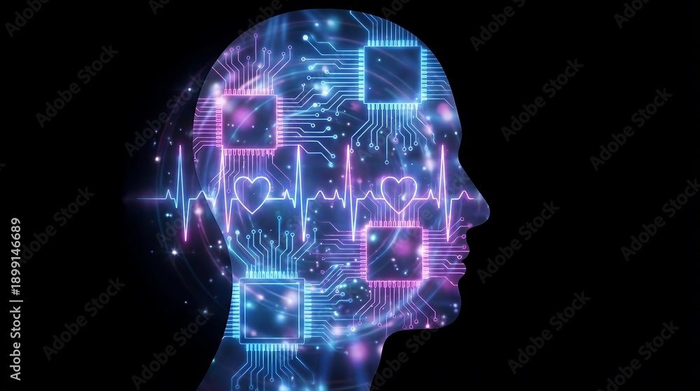 Obraz premium Human Profile with Artificial Intelligence Brain