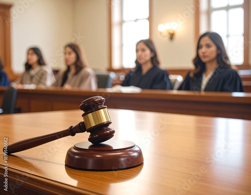 Wallpaper Mural Wooden gavel on table with several women in courtroom Torontodigital.ca