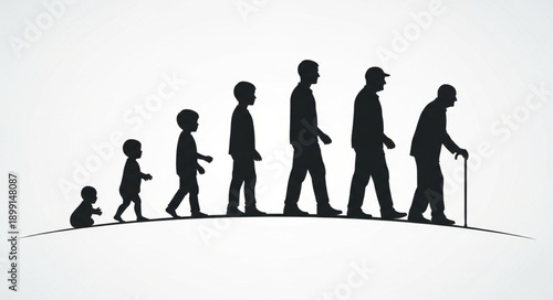 Human life cycle silhouette progression from baby to elderly person.