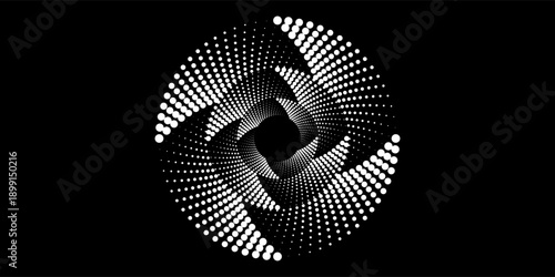 Modern abstract background. Halftone dots in circle form. Spiral logo, icon or design element.