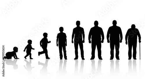 Human life cycle stages from baby to elderly man silhouette.