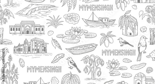 Illustrative Patterns of Nature and Architecture in a Serene Background