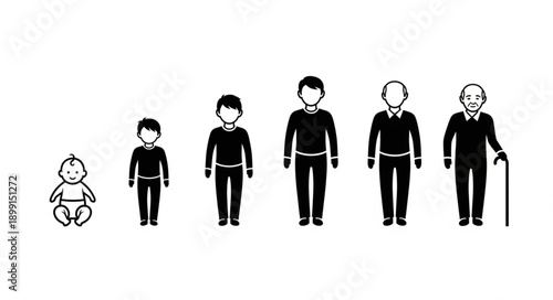 Human life cycle stages from baby to elderly man.