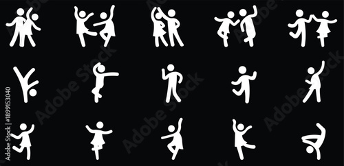 Dancing Couple Line Icons Set, Happy Man and Woman Salsa Tango Disco Dance Outline Pictograms Vector Illustration