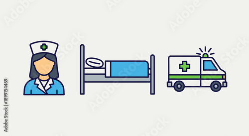 Nurse standing beside hospital bed with ambulance driving alongside in emergency response