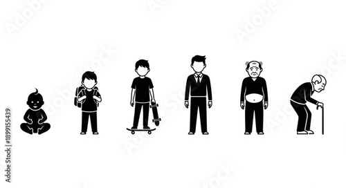 Human life cycle stages from baby to elderly person.