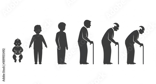 Human life cycle stages from baby to elderly person silhouette.