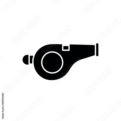 Black Whistle Icon on White Background.