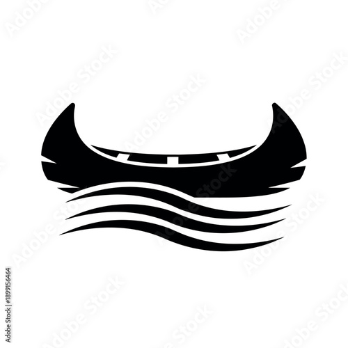 Canoe on water simple black and white icon.