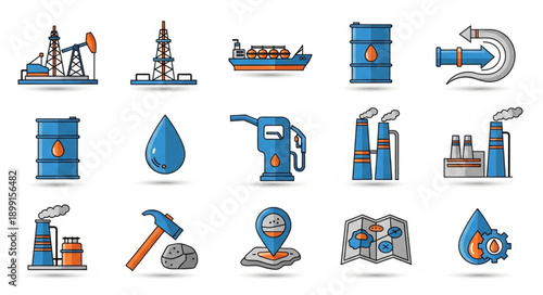 Oil and Gas Industry Icons Set Vector Illustration.
