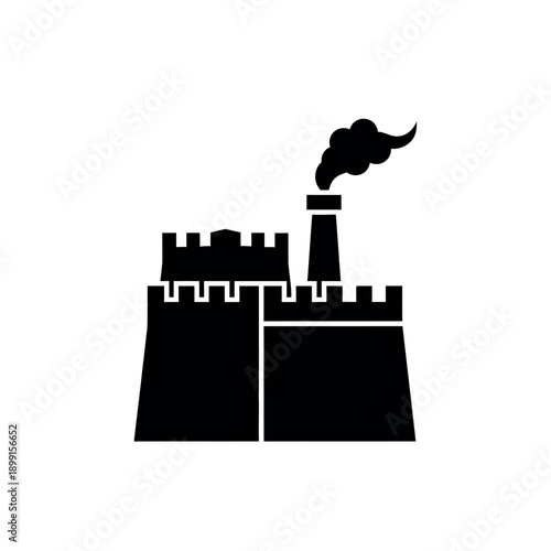 Industrial factory building with smoking chimney icon 1.