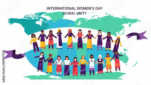 Diverse women from around the world stand united on International Women's Day, celebrating global unity and empowerment.
