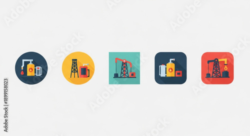 Set of oil and gas industry icons flat design.