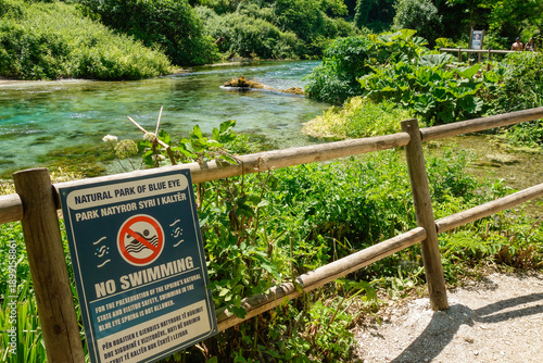 Slika na platnu NO SWIMMING sign at Blue Eye Nature Monument near to Saranda, Albania