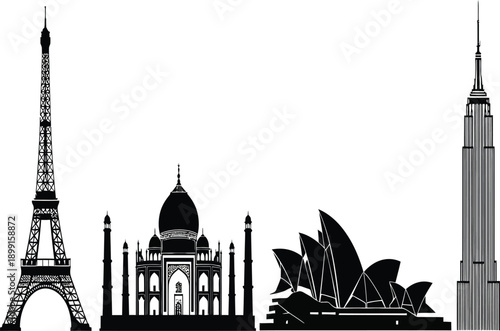 Iconic world famous landmarks silhouette compilation featuring major global city architecture designs
