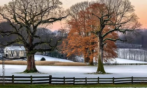 Wallpaper Mural Winter Landscape with Mansion and Trees Torontodigital.ca
