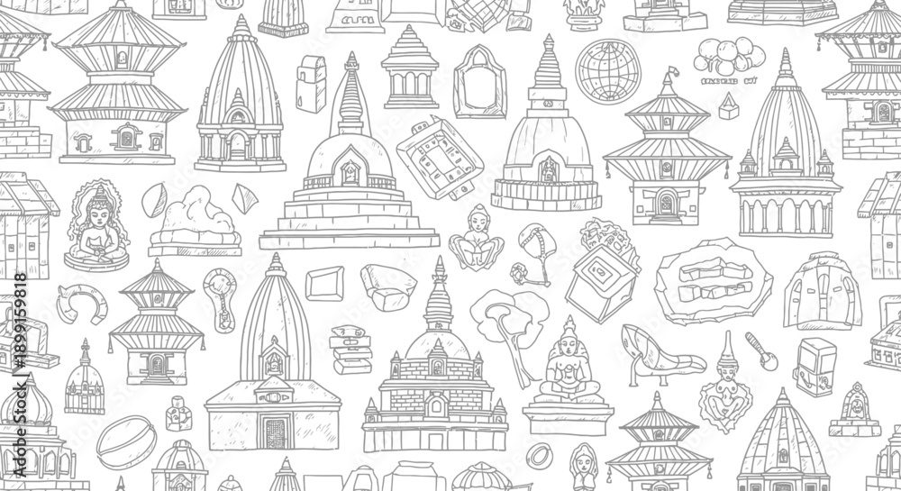 Obraz premium Cultural Exploration, Architectural Wonders, Nepal, Illustration, Patterns, Artistic