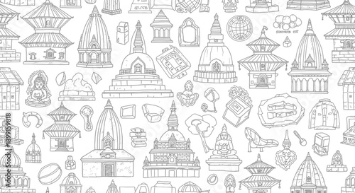 Cultural Exploration, Architectural Wonders, Nepal, Illustration, Patterns, Artistic