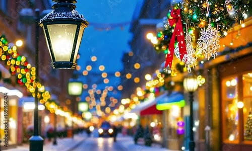 Winter wonderland street scene at night