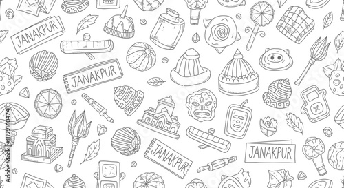 Cultural Event, Food Delicacies, Janakpur, Illustration, Whimsical Style