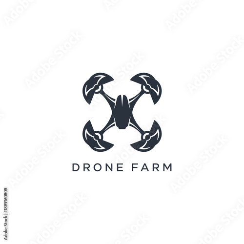 Modern quadcopter drone logo icon for smart agriculture and industrial farming monitoring system business brand identity Drone Farm