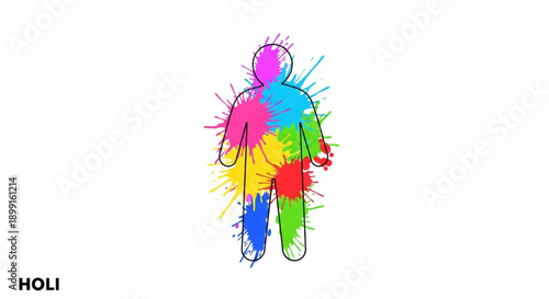 Vibrant holi celebration illustration with colorful paint splatters on person