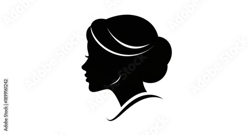 Black silhouette of a woman's head in profile with a stylish bun