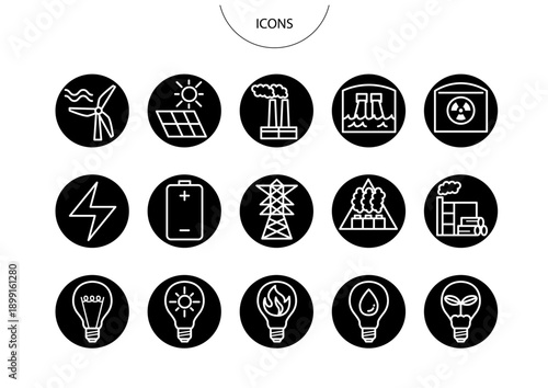 エネルギー発電　アイコン ピクトグラム　ベクター イラスト　セット