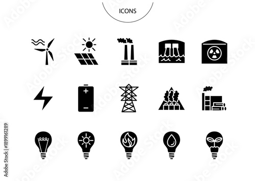 エネルギー発電　アイコン ピクトグラム　ベクター イラスト　セット