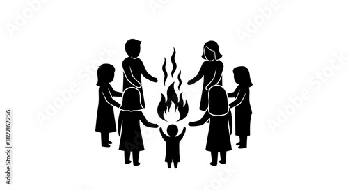 Family and friends gathered around a campfire, symbolizing unity and warmth in a group setting.