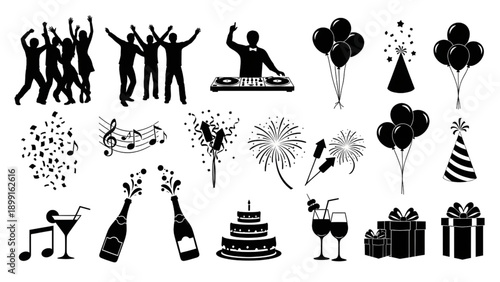 Event Party Silhouette Vector Set – Celebration Holiday Nightlife People Design