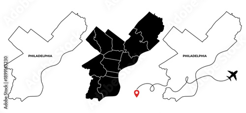 Philadelphia Map. Philadelphia Black and White Outline maps set
