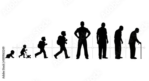 Human life cycle stages from infancy to old age silhouette.