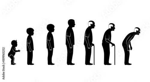 Human life cycle stages from infancy to old age silhouette.