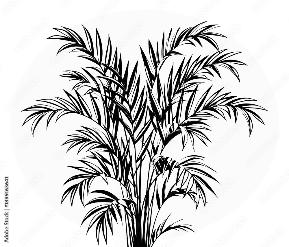 Obraz premium A detailed black and white illustration of a lush palm tree within a circular frame