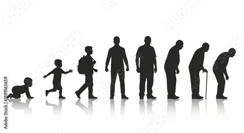 Human life cycle stages from infancy to old age silhouette.