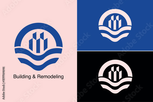 Construction Company Logo Mark with Abstract Building Icon, Modern Architecture and Renovation Logo Emblem
