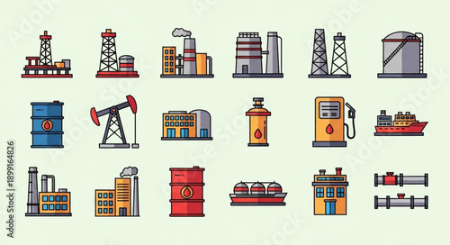 Collection of Industrial Oil and Gas Industry Icons.