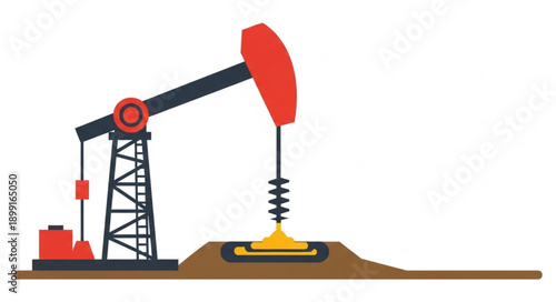 Oil pump jack extracting crude oil from underground reservoir.