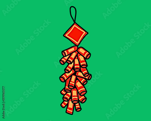 Gong xi pa coy - Red orange firecracker hanging ornament for Chinese New Year with green screen 